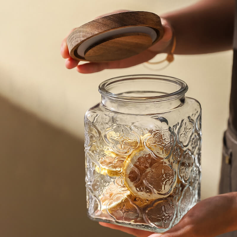 Begonia Embossed Glass Storage Jar - Kitchen supplies - DINIBLO 