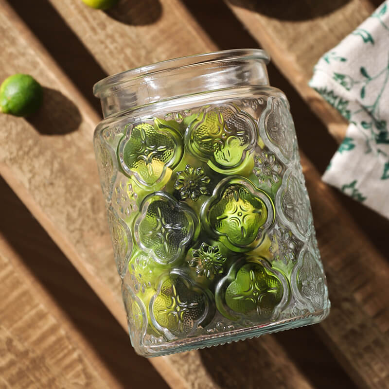 Begonia Embossed Glass Storage Jar - Kitchen supplies - DINIBLO 