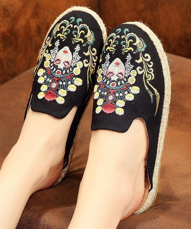 Black Embroideried Slippers Shoes - Slide Sandals - DINIBLO 