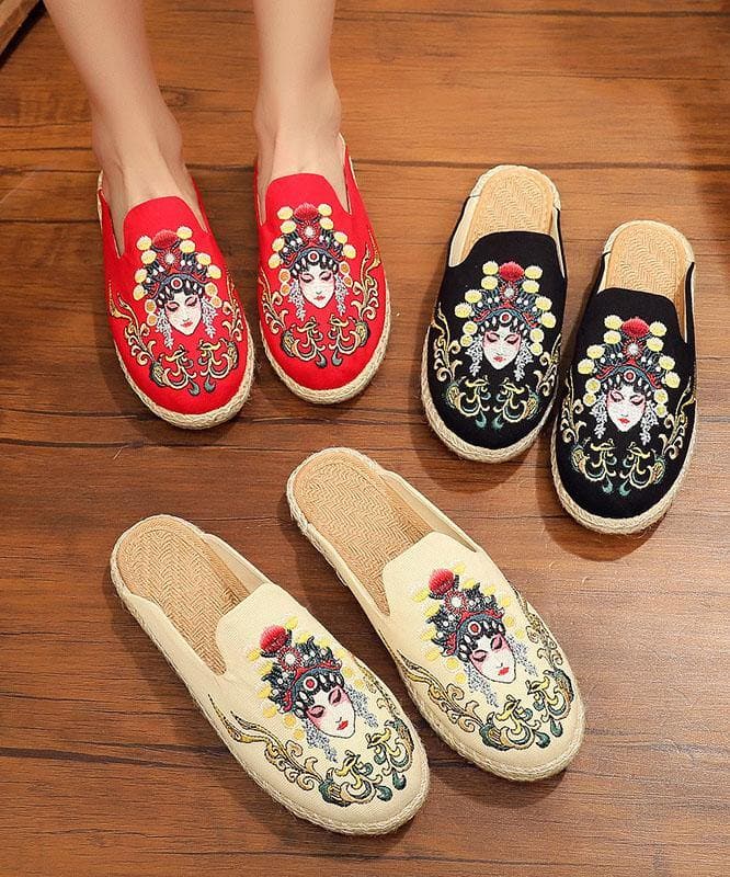 Black Embroideried Slippers Shoes - Slide Sandals - DINIBLO 