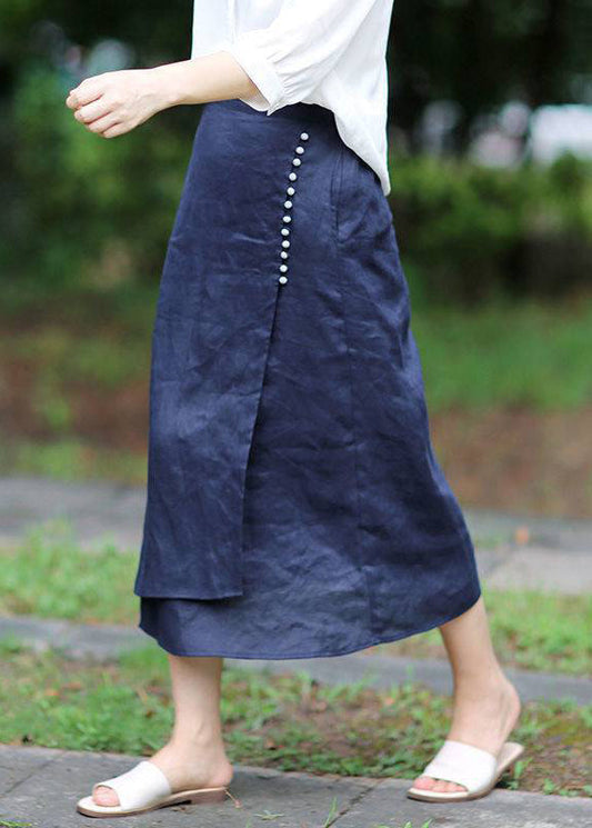 Blue A Line Skirts button asymmetrical design elastic waist Spring - Skirts - DINIBLO 