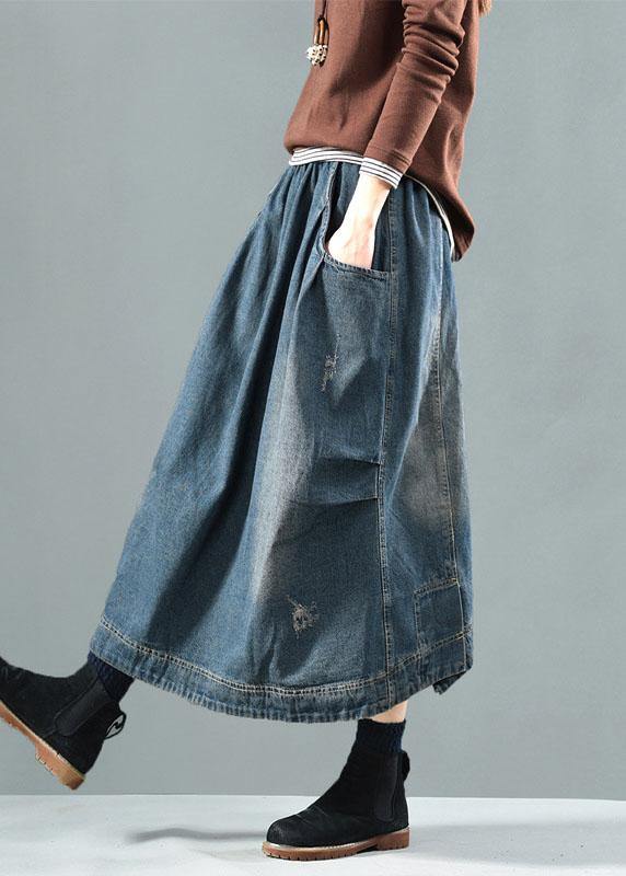 Blue Pockets Retro Patchwork Summer Skirts Denim - Skirts - DINIBLO 