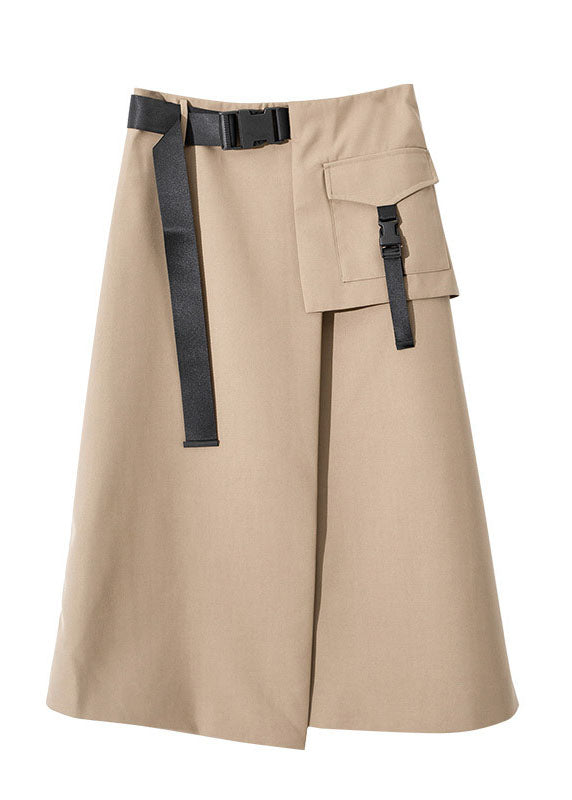 Bohemian Khaki High Waist asymmetrical design slim fit Fall Skirt - Skirts - DINIBLO 