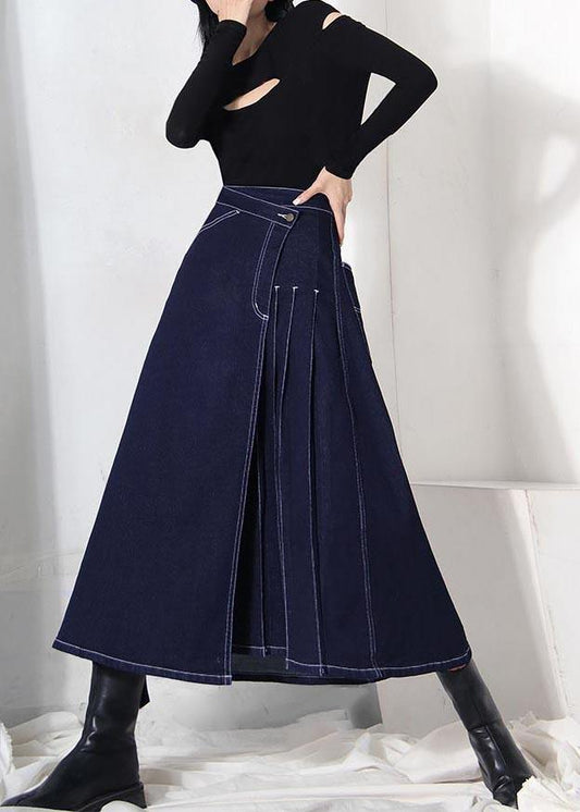 Boho denim blue zippered asymmetrical design Summer Skirt - Skirts - DINIBLO 