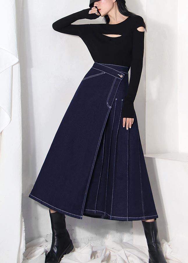 Boho denim blue zippered asymmetrical design Summer Skirt - Skirts - DINIBLO 