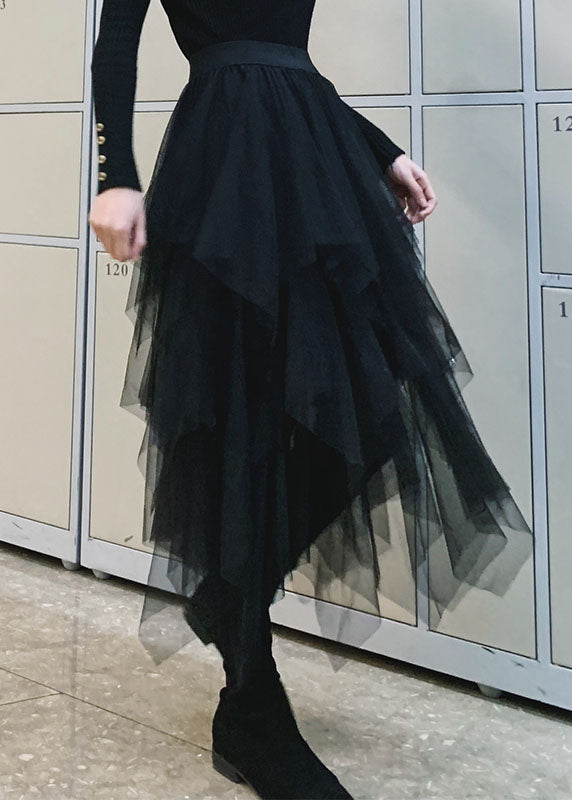 Boutique Black Asymmetrical fashion tulle Skirts Spring - Skirts - DINIBLO 