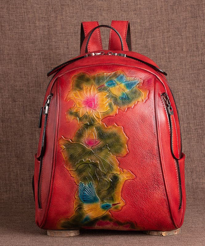 Boutique Red Lotus Paitings Calf Leather Backpack Bag - Backpack Bag - DINIBLO 