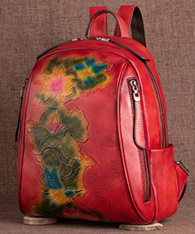 Boutique Red Lotus Paitings Calf Leather Backpack Bag - Backpack Bag - DINIBLO 