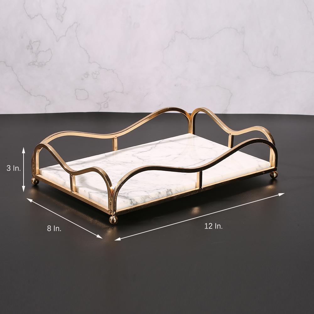 Rectangle Jewelry Perfume Tray Large Serving Tray with Gold Holder White - Organization > Storage Containers > Storage Trays - DINIBLO 