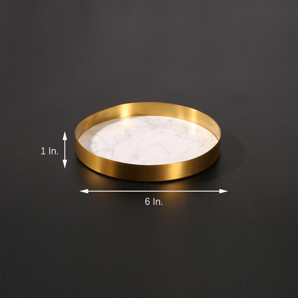 Small Marble Trinket Tray Change Ring Storage Tray with Gold Edge White Round - Home Decor > Storage Containers > Storage Trays - DINIBLO 