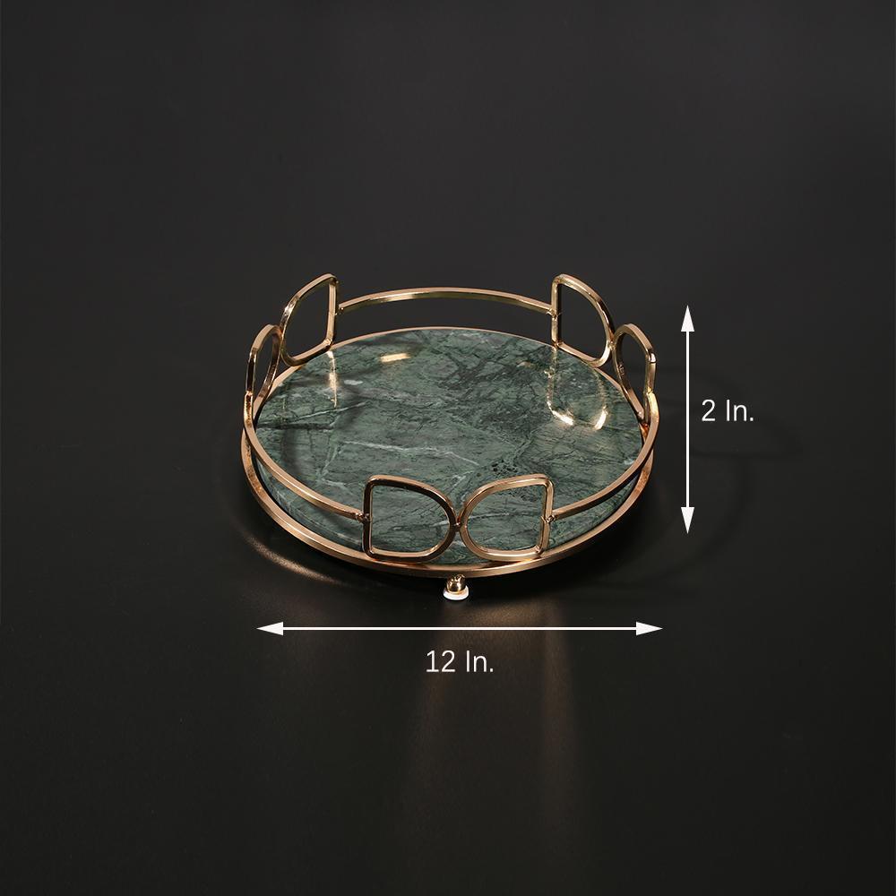 Marble Vanity Perfume Gold Holder Tray Storage Desk Tray Round Green - Home Decor > Storage Containers > Storage Trays - DINIBLO 