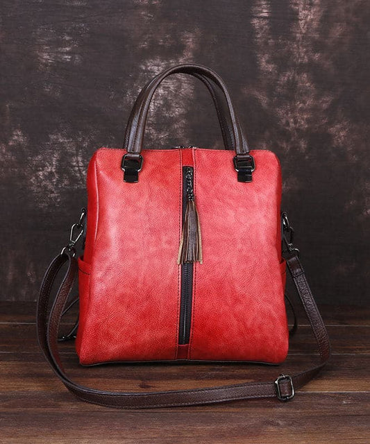 Casual Red zippered Paitings Calf Leather Backpack Bag - Backpack Bag - DINIBLO 