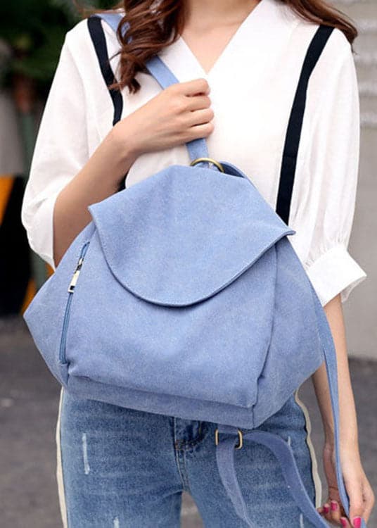 Chic Blue Solid Large Capacity Canvas Satchel Handbag - Backpack Bag - DINIBLO 