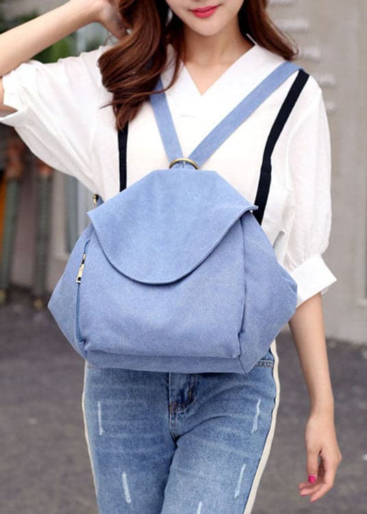 Chic Blue Solid Large Capacity Canvas Satchel Handbag - Backpack Bag - DINIBLO 