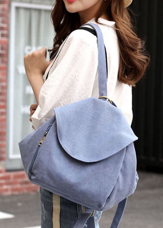 Chic Blue Solid Large Capacity Canvas Satchel Handbag - Backpack Bag - DINIBLO 