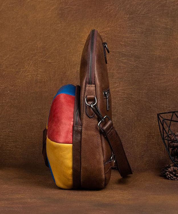 Classy Brown Colorblock Paitings Calf Leather Backpack Bag - Backpack Bag - DINIBLO 