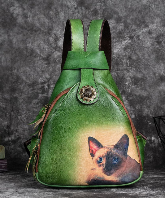 Classy Green kitten Print Calf Leather Backpack Bag - Backpack Bag - DINIBLO 