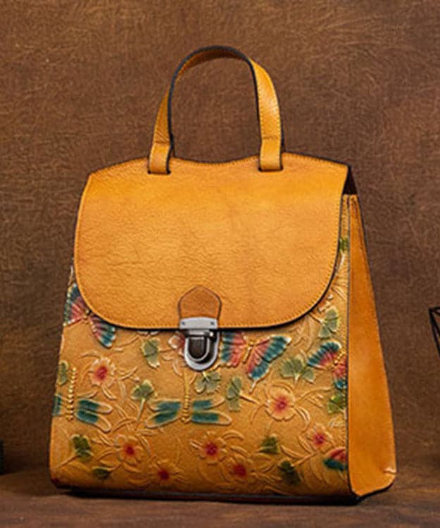 Classy Yellow Embossing Paitings Calf Leather Backpack Bag - Backpack Bag - DINIBLO 