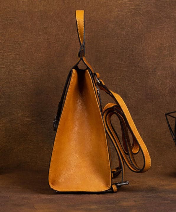 Classy Yellow Embossing Paitings Calf Leather Backpack Bag - Backpack Bag - DINIBLO 