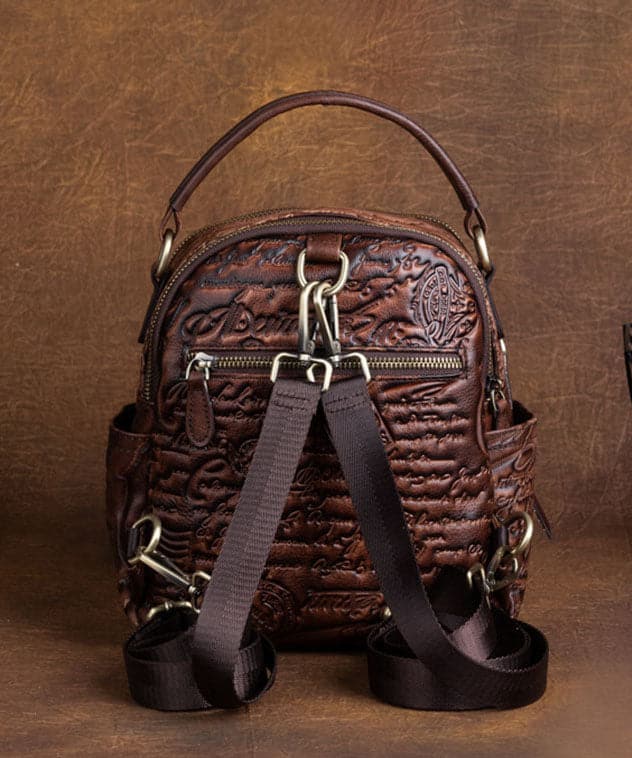 DIY Brown Geometric pattern Paitings Calf Leather Backpack Bag - Backpack Bag - DINIBLO 