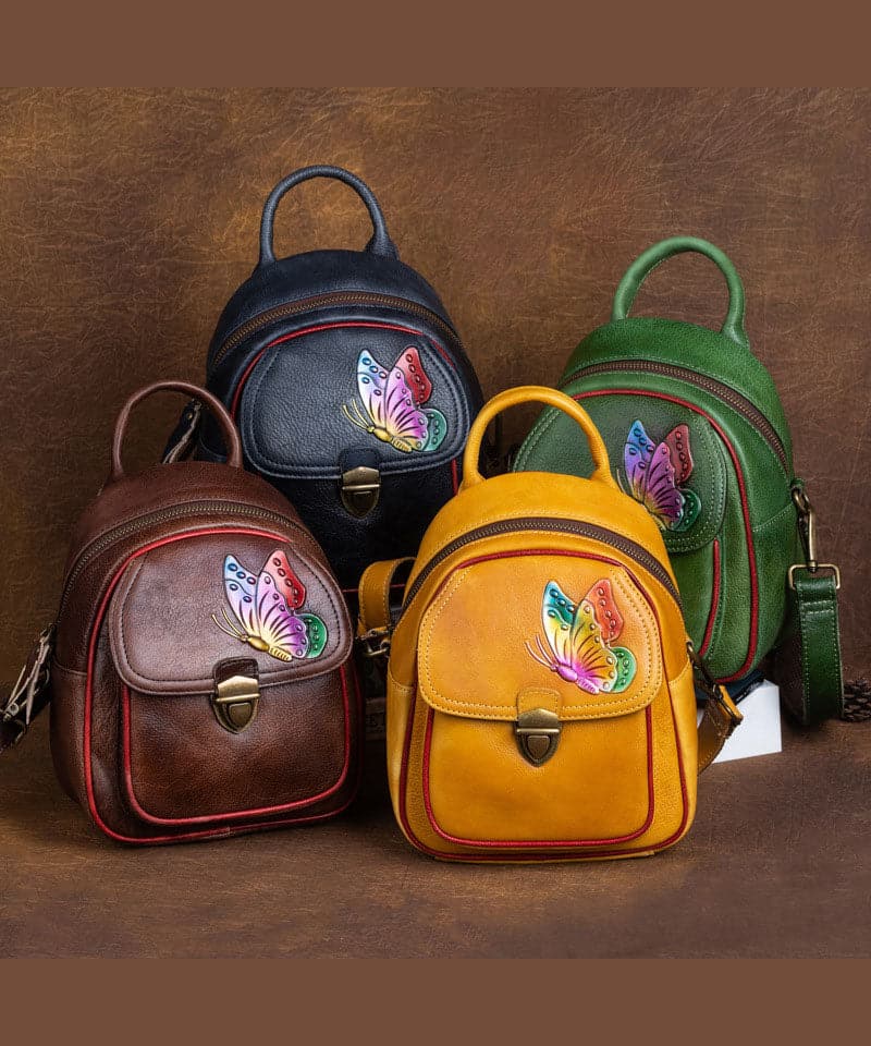 DIY retro Green Versatile Paitings Calf Leather Backpack Bag - Backpack Bag - DINIBLO 