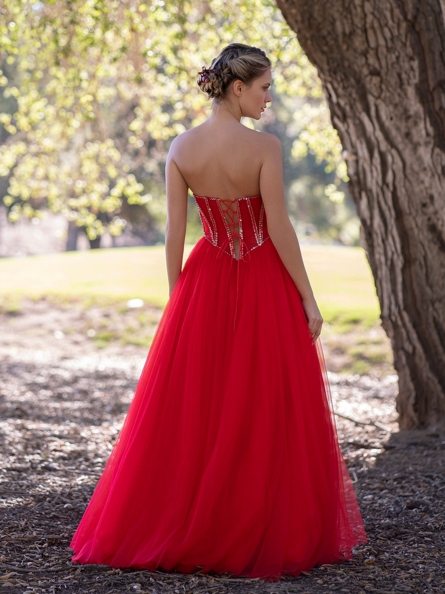 A-Line Strapless Red Prom Dress with Beadings - Prom Dresses - DINIBLO 