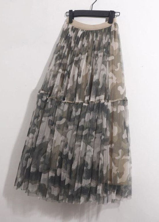 Diy Camouflage Wrinkled Patchwork Tulle Skirt Summer - Skirts - DINIBLO 