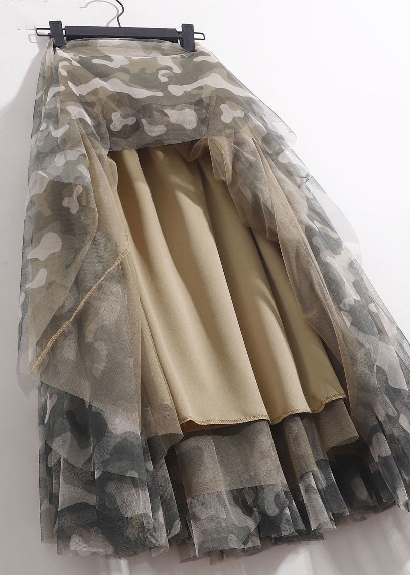 Diy Camouflage Wrinkled Patchwork Tulle Skirt Summer - Skirts - DINIBLO 