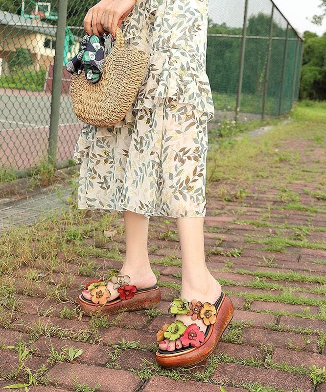 Elegant Wedge Orange Cowhide Leather Slide Sandals - Slide Sandals - DINIBLO 