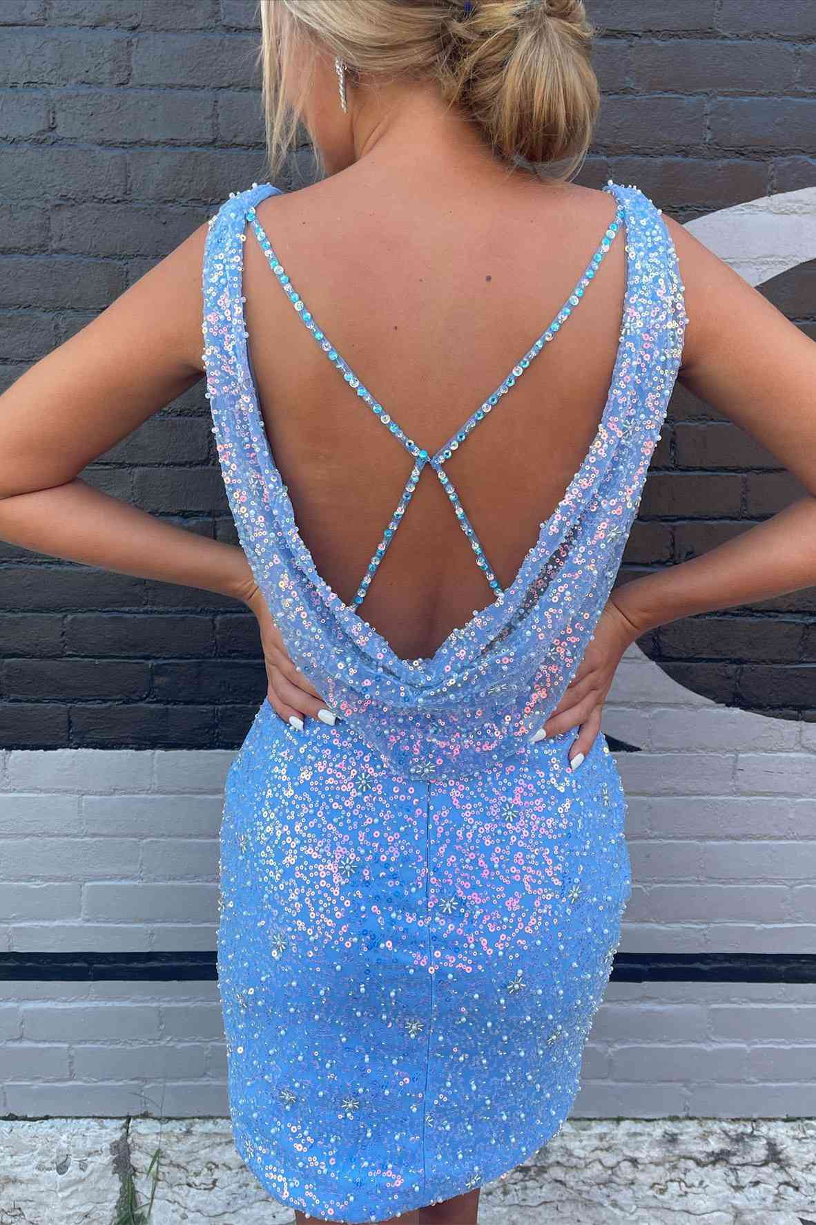 Yolande |Sheath Sky Blue Sequins Homecoming Dress - Homecoming Dress - DINIBLO 