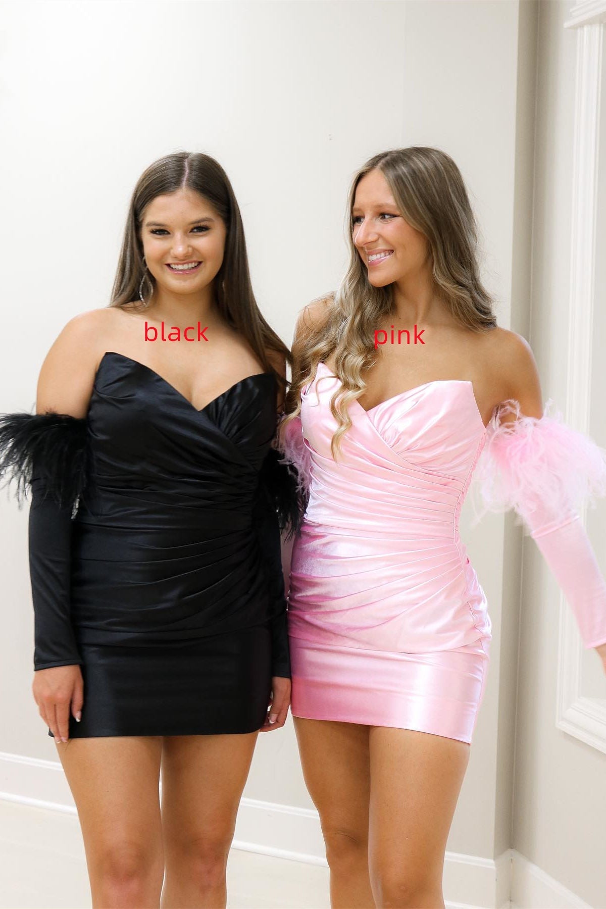 Rosalyn |Sheath Satin Strapless Homecoming Dress with Long Sleeves - Homecoming Dress - DINIBLO 