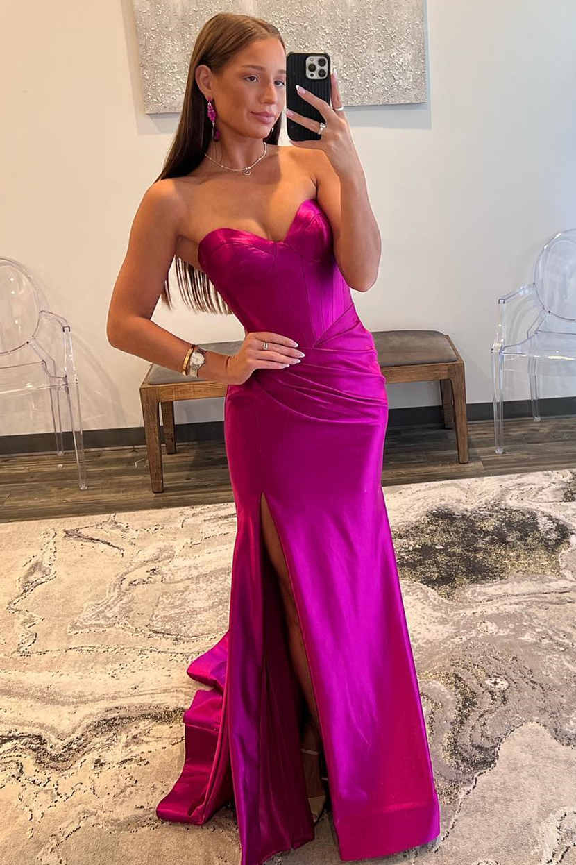 Abby |Mermaid Sweetheart Satain Prom Dress with Slit - Prom Dress - DINIBLO 