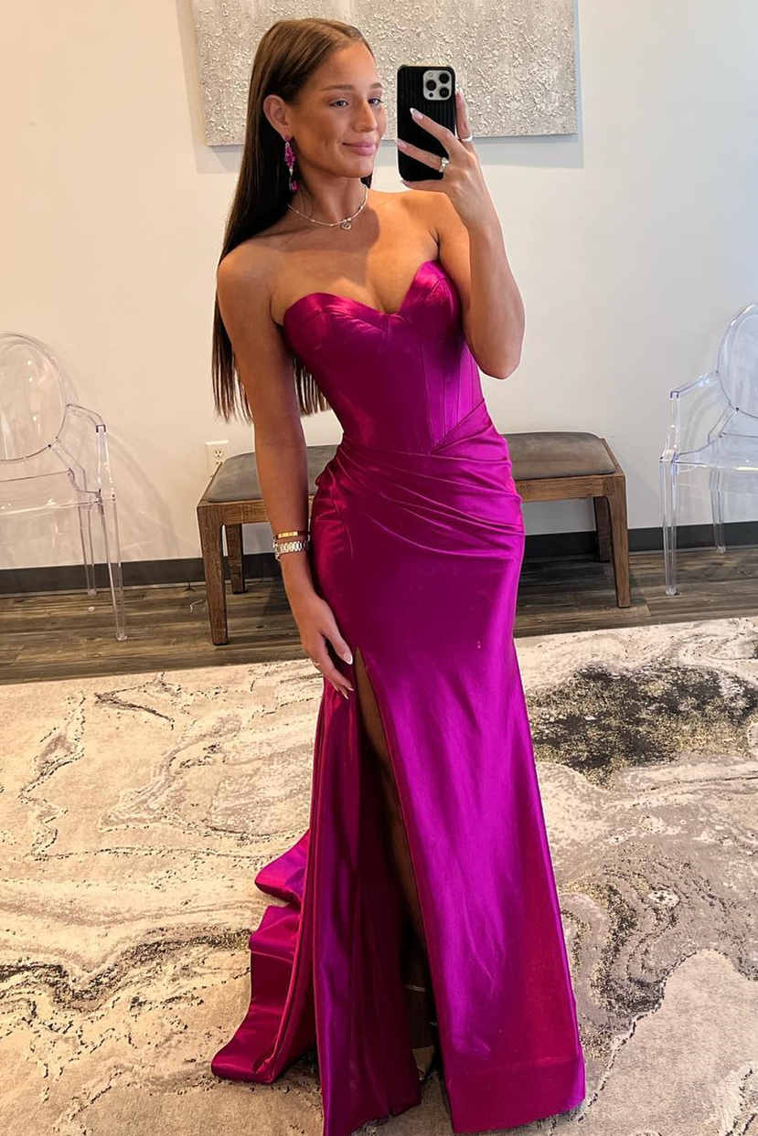 Abby |Mermaid Sweetheart Satain Prom Dress with Slit - Prom Dress - DINIBLO 