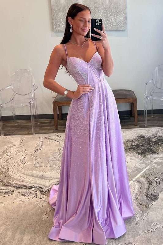 Adrianna | Strapless Lilac Corset A-Line Prom Dress with Rhinestones - Prom Dresses - DINIBLO 