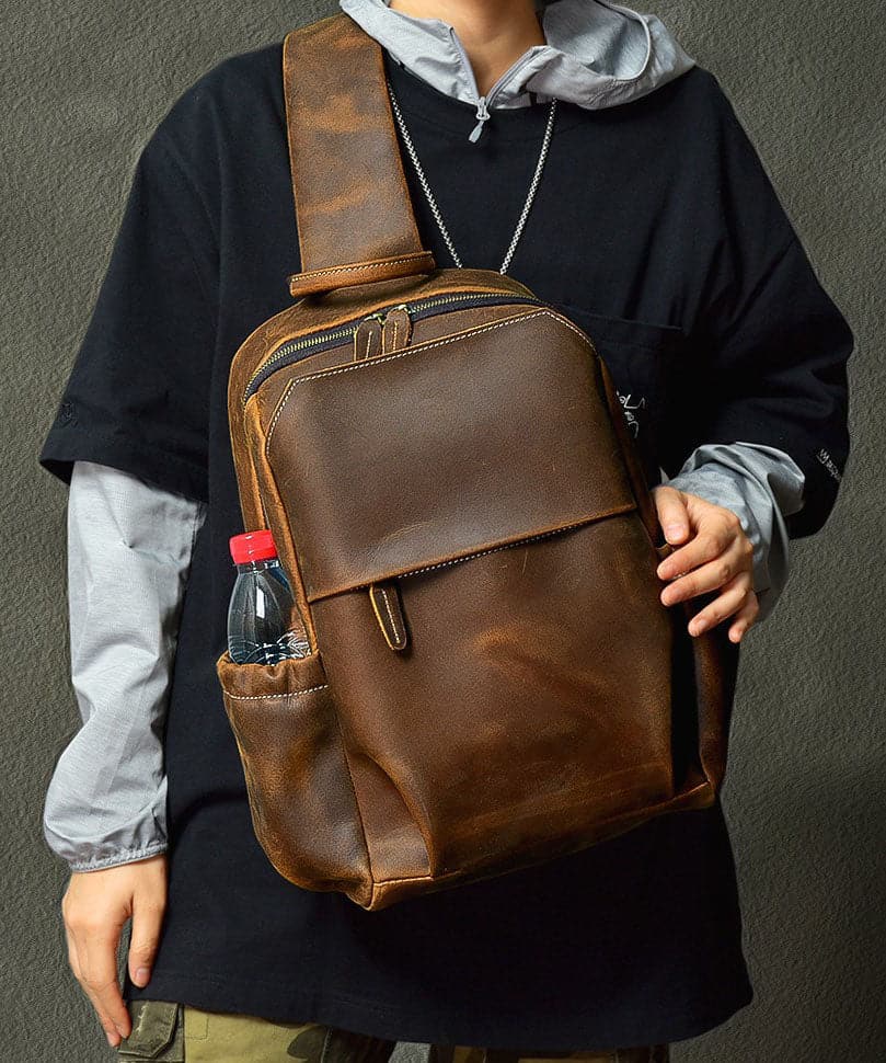 Fashion Brown Calf Leather Man's Backpack Bag - Handbags - DINIBLO 