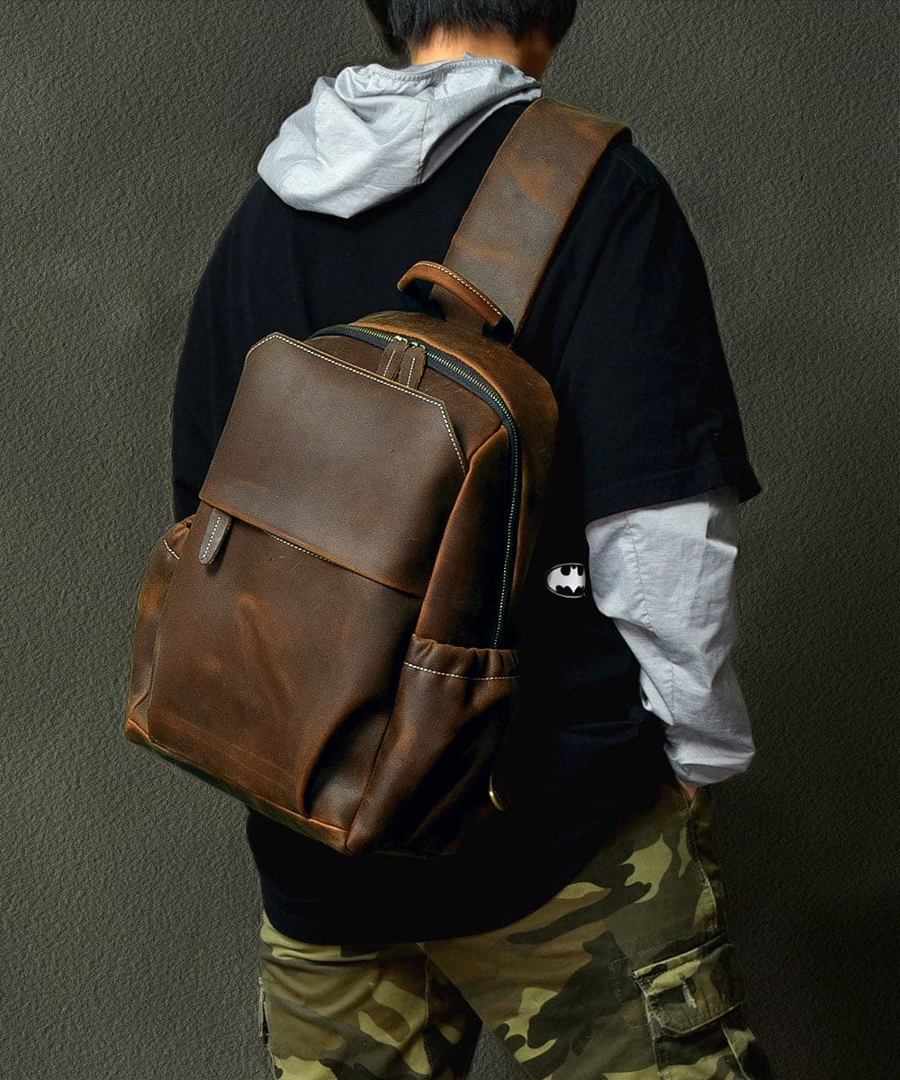 Fashion Brown Calf Leather Man's Backpack Bag - Handbags - DINIBLO 