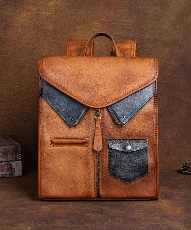 Fashion Brown Versatile Paitings Calf Leather Backpack Bag - Backpack Bag - DINIBLO 