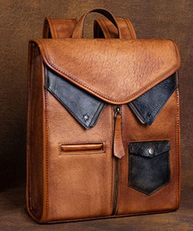 Fashion Brown Versatile Paitings Calf Leather Backpack Bag - Backpack Bag - DINIBLO 