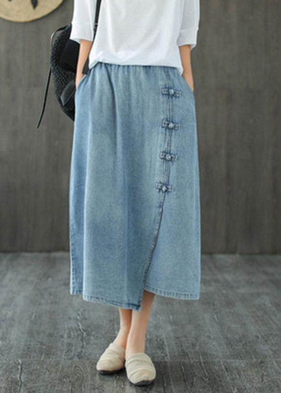 Fashion Light Blue Asymmetrical Design Button A Line Pockets Fall Skirts - Skirts - DINIBLO 