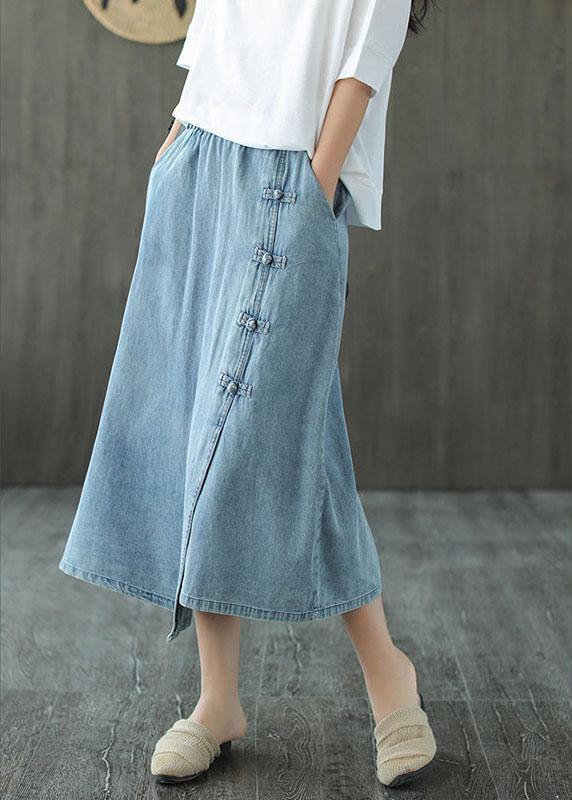 Fashion Light Blue Asymmetrical Design Button A Line Pockets Fall Skirts - Skirts - DINIBLO 