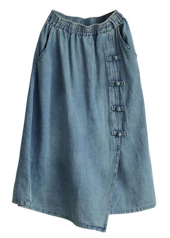 Fashion Light Blue Asymmetrical Design Button A Line Pockets Fall Skirts - Skirts - DINIBLO 