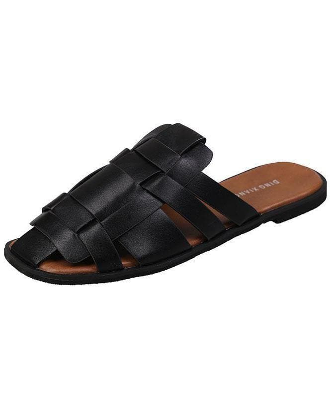 Faux Leather Boho Chocolate Hollow Out Thong Sandals Slide Sandals - Slide Sandals - DINIBLO 