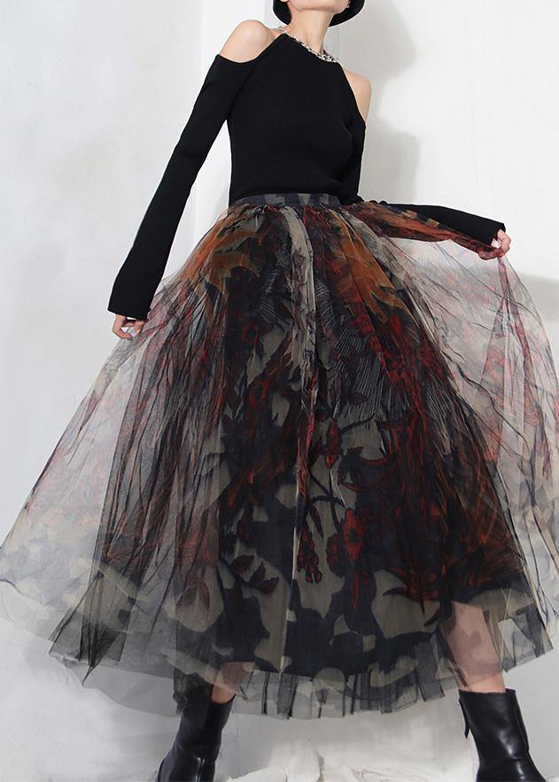 Fine Black Print Lace A Line Tulle Skirts Summer - Skirts - DINIBLO 