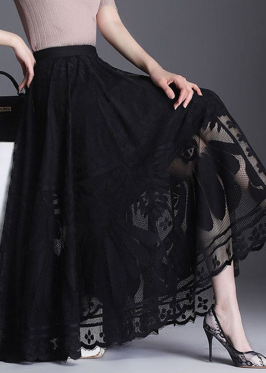 Fine Black Wrinkled Patchwork Hollow Out Lace Skirts Spring - Skirts - DINIBLO 