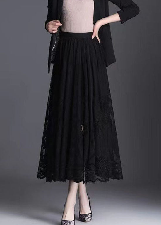 Fine Black Wrinkled Patchwork Hollow Out Lace Skirts Spring - Skirts - DINIBLO 