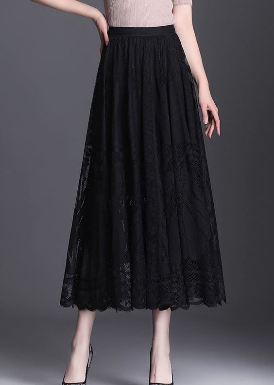 Fine Black Wrinkled Patchwork Hollow Out Lace Skirts Spring - Skirts - DINIBLO 