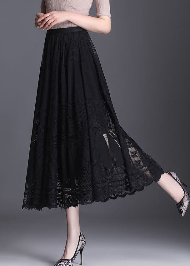 Fine Black Wrinkled Patchwork Hollow Out Lace Skirts Spring - Skirts - DINIBLO 