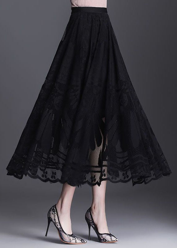 Fine Black Wrinkled Patchwork Hollow Out Lace Skirts Spring - Skirts - DINIBLO 