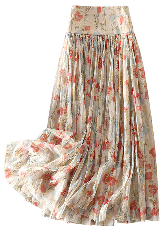 Fitted Zip Up Print wrinkled Tulle Skirt Spring - Skirts - DINIBLO 