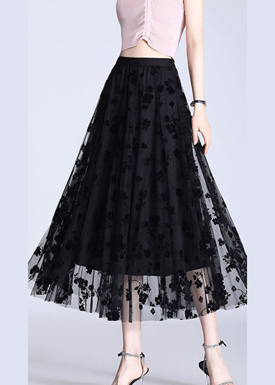 French Black Elastic Waist Print Pencil Fall Skirt - Skirts - DINIBLO 